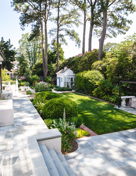 Formal garden with stone pathways